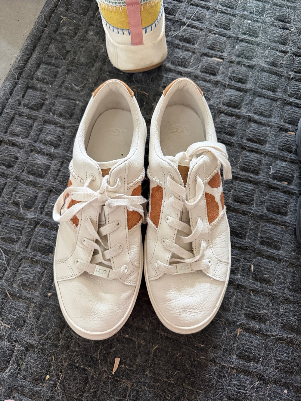 UGG Women's White Leather Sneakers with Tan Suede Accents